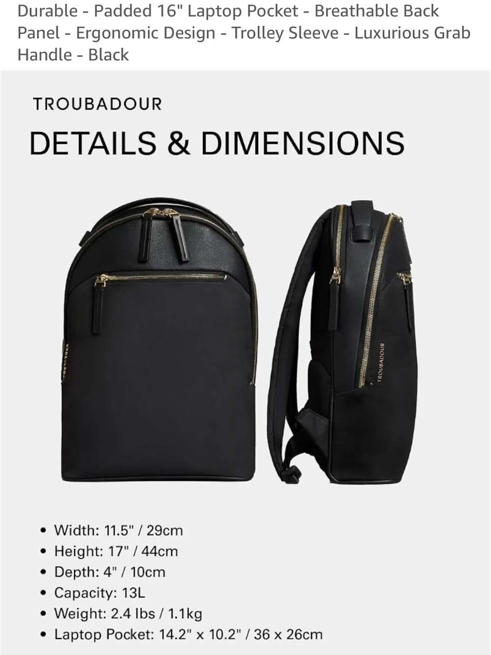 Sophisticated Black Women's Backpack with Gold Hardware